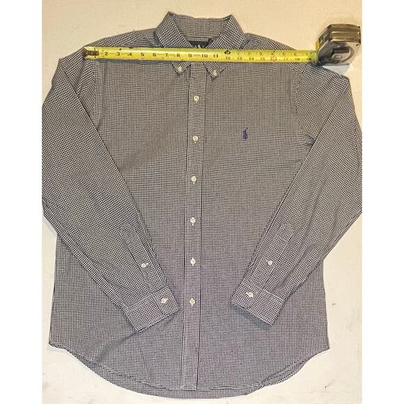 Ralph Lauren Classic Fit Gingham Shirt L Black White Purple Pony Cotton EUC - Picture 5 of 13
